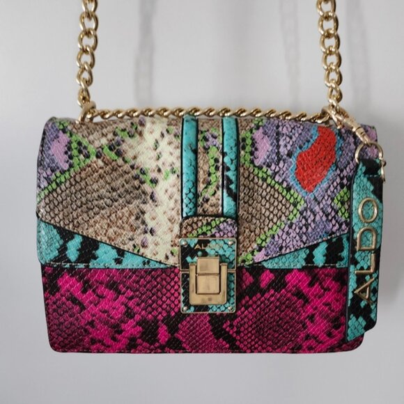 ALDO Women's Faux Leather Snake Print Crossbody Bag Adjustable Strap Multicolor - Picture 4 of 11